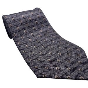 Pierre Cardin Silk Tie Blue Gray‎ Gold Diamonds Geometrical Design. Made In USA